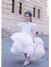 White Pearl Ruffles Tulle Luxury Flower Girl Dress